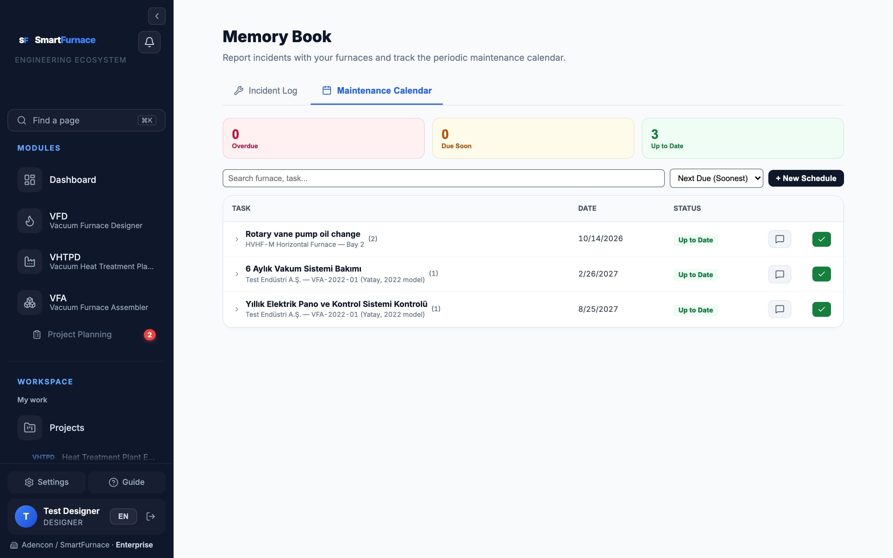 Memory Book maintenance calendar